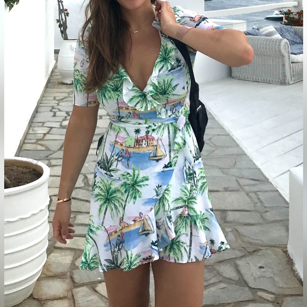 Zara Tropical Print Wrap Dress - size Medium